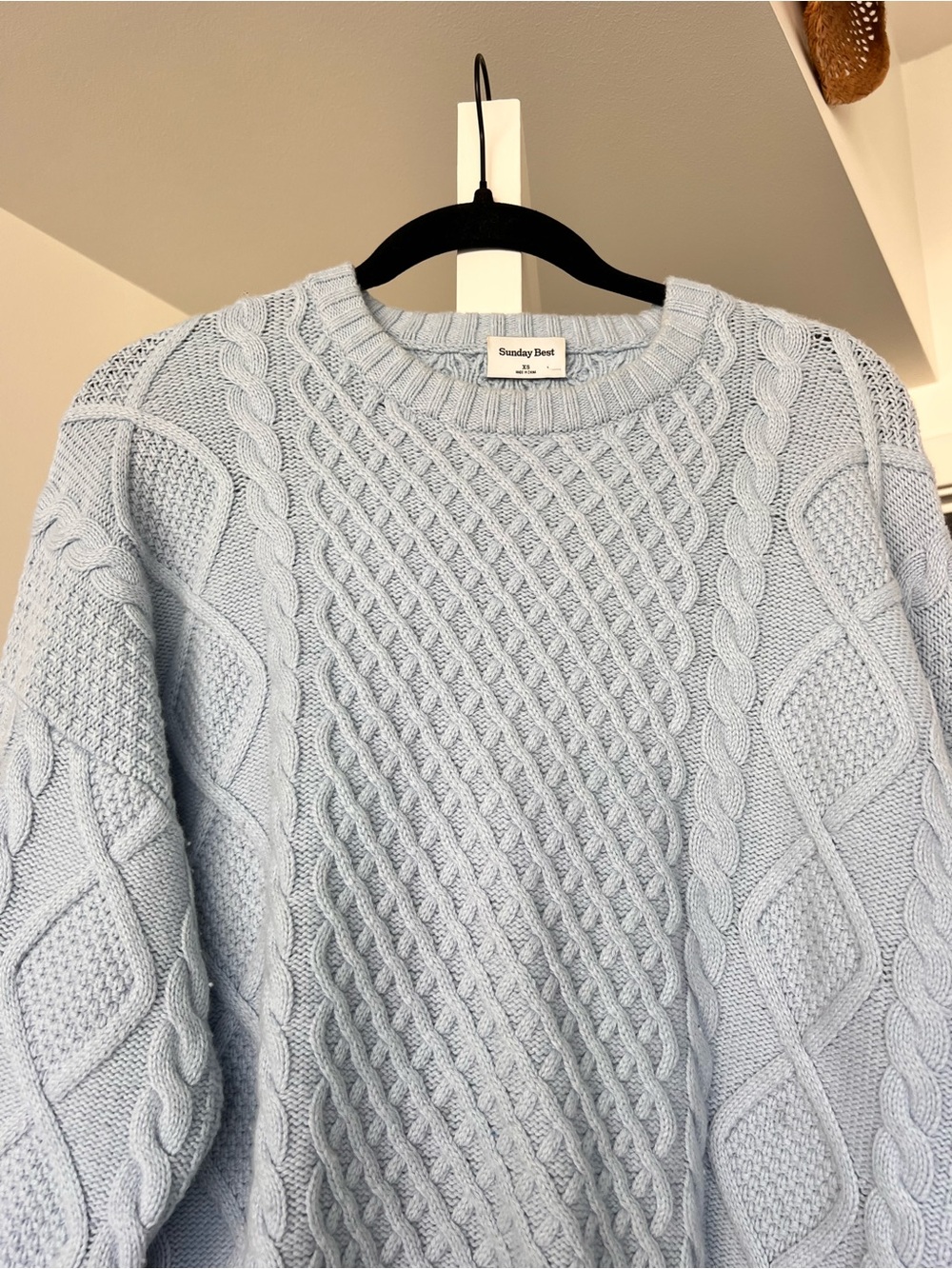 Aritzia Sunday Best Heritage Knit Merino Wool Crew Sweater Light Blue Size XS - Picture 6 of 10